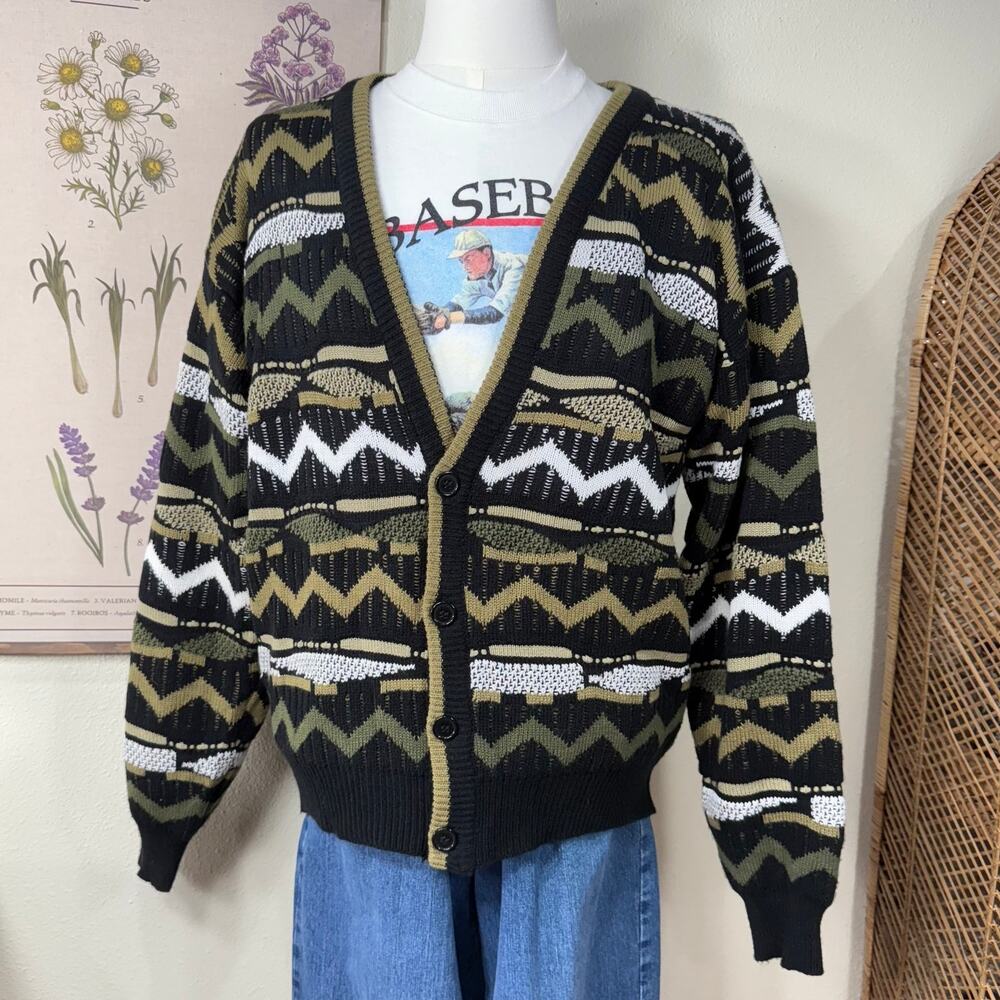 Vintage 80s 90s Retro Cardigan Sweater Grandpa Western Aztec Southwestern L